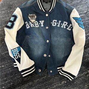 Thrill Denim and White Kids Varsity Jacket